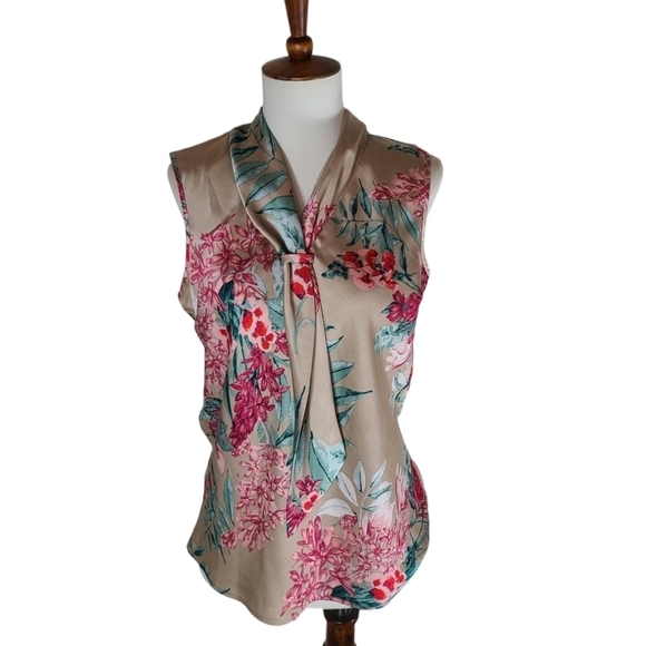 Tahari Floral Tan Tank XSmall Preowned - Picture 1 of 8